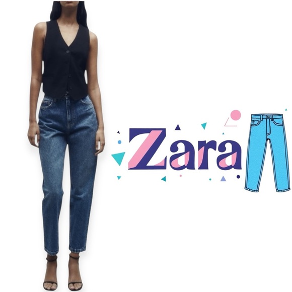 ZARA 90’s High Waist Slim Mom Fit Jeans in Too Long Blue Size 2 - Picture 2 of 10